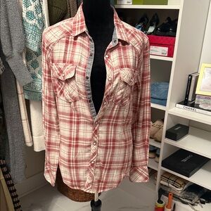 BKE Vintage pink/Red and White Plaid Shirt